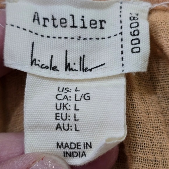 Nichole Miller Artelier cantaloupe linen embroidered womens long sleeve‎  top L - Picture 11 of 11